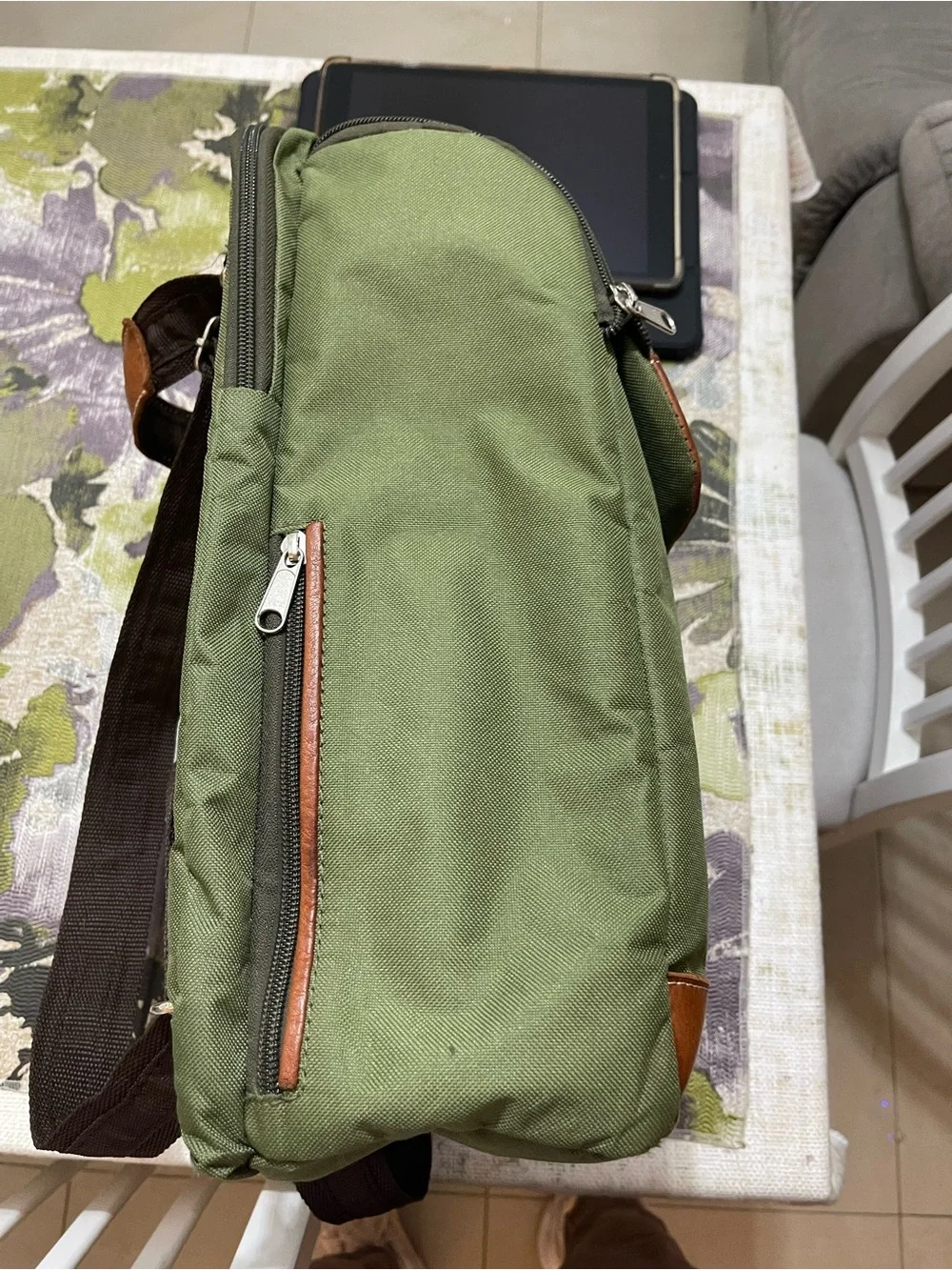 Amanda Olive Green Backpack with Brown Trim (matera )